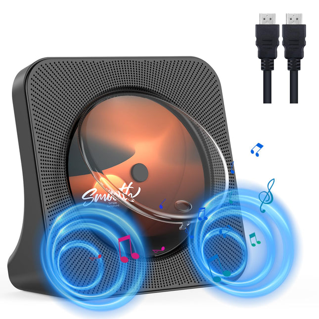 KOVCDVI DVD-mängija HDMI-ühendusega, DVD-mängija telerile, Bluetooth-kõlari ja puldiga, tolmukattega ekraaniga, FM-raadio, taimeriga, USB-taasesitus, AUX-taasesitus, kõrvaklappide pesa, must