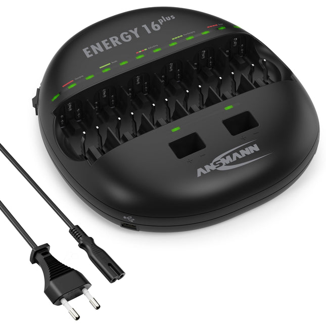 ANSMANN akulaadija LED-ekraaniga NI-MH NI-CD AAA AA Baby C Mono D 9V plokkakude jaoks, kiirlaadimine, USB-laaditavate seadmete laadimine, aku hooldus