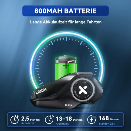 LEXIN G2 mootorratta Bluetooth-peakomplekt, kiivriga sidesüsteem 2–6 inimesele 1000 m raadiuses, veekindel käed-vabad süsteem FM-raadioga