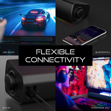 CREATIVE Sound Blaster GS3 (valge) kompaktne mängurikõlar RGB ja SuperWide tehnoloogiaga, USB-toitega, Bluetooth 5.4, kõrvaklapiväljundiga, PC ja Maci jaoks