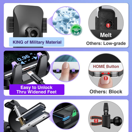 VANMASS Car Phone Holder Air Vent Elegant Purple Car Phone Holder 4 in 1 Car Phone Holder Suction Cup 100% Scratch Protection Smartphone Holder Car for iPhone 15 Samsung Huawei Mate 60 pro LG etc.