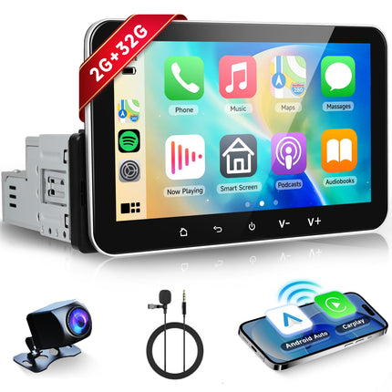 2G+32G juhtmevaba Carplay Android 13 autoraadio 1 DIN koos Android Auto Navi GPS WiFi 7-tolline puutetundliku ekraaniga autoraadio peegliühendusega Bluetooth FM-raadio USB/EQ/DAB/OBD/DVR Roolil juhtimine tahavaatekaamera