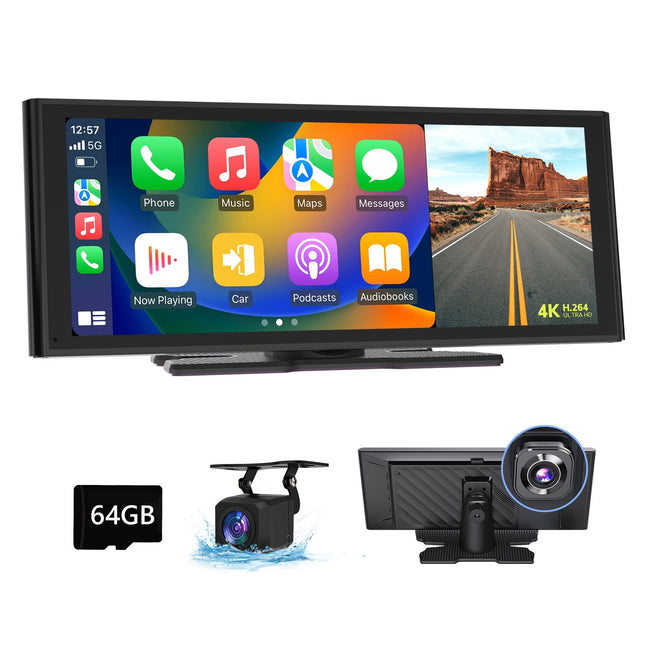 Eonon 10,26-tolline IPS-i reguleeritav traadita Carplay Android Auto autoraadio reguleeritava ekraaniga 4K esikaamera 1080P tagakaamera silmussalvestus AUX-väljund Bluetooth 64G SD-kaart P4