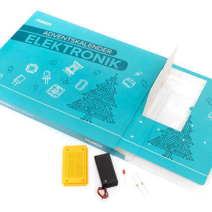 FRANZIS 67400 - Elektroonika advendikalender, 24 põnevat elektroonikakatset, komplekt trükkplaadi ja komponentidega, sh 31-leheküljeline raamat, mitmevärviline