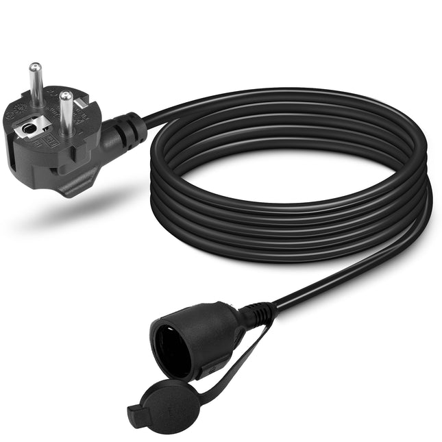 GELRHONR earthing contact extension cable, outdoor extension cable with flat plug, earthing contact, outdoor area, waterproof, 16A 250V earthing contact type F (CEE 7/7) plug to socket (2M)