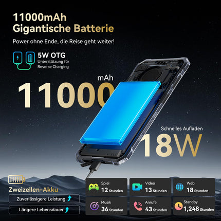 Blackview BV6200 Plus õuetelefon 11000mAh 24GB+256GB/2TB, Android 14 õuetelefon ilma lepinguta, 98DB kõlar, 6.56" 90Hz, IP69K veekindel, ehitusplatsi telefon, 16MP+13MP/kaks 4G/OTG/GPS/NFC