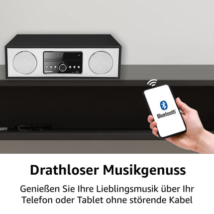 Karcher DAB 4500CD - Stereo digital radio (compact system with CD player, Bluetooth, FM/DAB+ radio, music system, USB, alarm clock, 30-watt speaker, remote control, elegant wooden case, black)