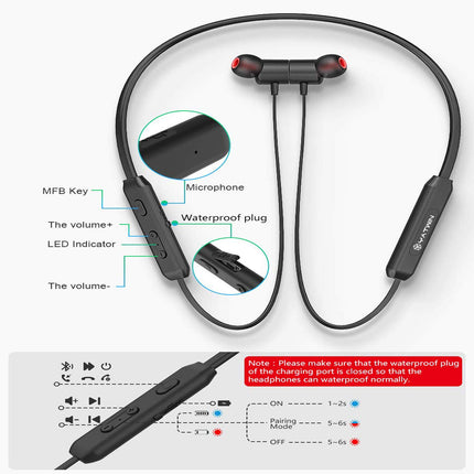 YATWIN Bluetooth-kõrvaklapid, spordikõrvaklapid, Bluetooth 5.0 spordikõrvaklapid 16-tunnise HiFi-heliga, IPX7 veekindlad kõrvaklapid, magnetilised ülikerged kõrvaklapid mürasummutava MEMS-mikrofoniga sörkjooksuks