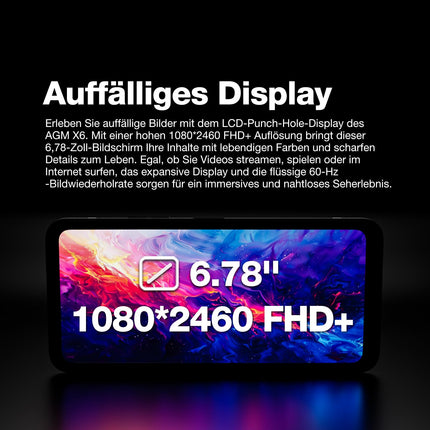 AGM X6 5G õuetelefon ilma lepinguta nutikella ja kõrvaklappidega, 8GB+128GB/512GB, 6,78'' FHD+ ekraan, Android 14 vastupidav veekindel nutitelefon, 50MP+16MP, topelt-SIM/Face ID/5000mAh aku, must