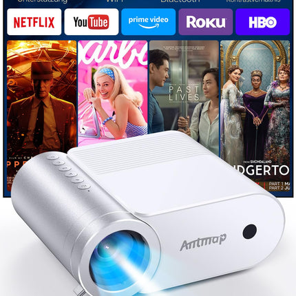 Antmap miniprojektor Bluetooth, väike projektor mobiiltelefonile, 1080P tugiprojektor iPhone'ile/Androidile, filmiprojektor koju/õues, ühildub nutitelefoniga/TYPE C kaabel/HDMI/USB/Fire Stick/PS5