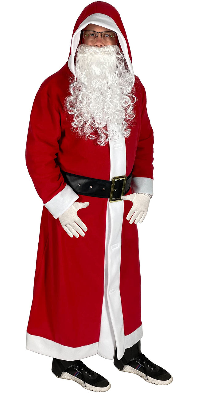 Foxxeo jõuluvana mantel - suurus M kuni XXXXL - kapuutsiga 5-osaline kostüüm vöö, habeme, kinnaste ja saapakatetega (XXXL-XXXXL, punane)