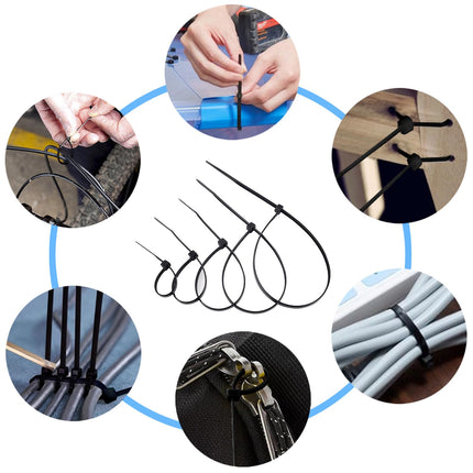 Cable ties black 800 pieces cable tie set | 3.6mm cable ties small 100/150/200/250/300mm cable ties UV-resistant black made of polyamide 6.6 wear-resistant 18 kg tensile strength