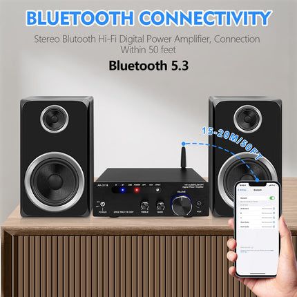 HiFi võimendi Bluetooth 5.0-ga, AK-3116 mini stereohelivõimendi 2.0 kanaliga 100W x 2 vastuvõtjat D-klassi digitaalne võimsusvõimendi TPA3116 kiibiga, USB, AUX, BT sisendiga