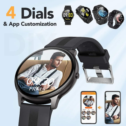 AGPTEK Smartwatch, 1.3-inch Round Watch with Personalized Screen, Music Control, Heart Rate, Pedometer, Calories, etc. IP68 Waterproof Fitness Tracker for iOS and Android, Black