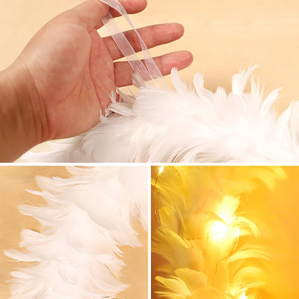 Uonlytech White Feather Garland. White Feather Wreath Christmas Wreath for Front Door Feather Wreath with LED Lights for Indoor Outdoor Halloween Party Decorations Christmas Wreath with Lights