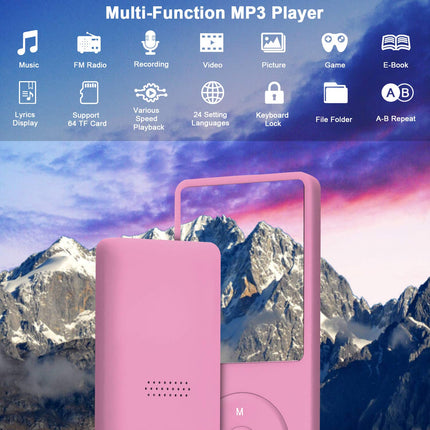 COVVY 8GB Portable MP3 Music Player, Supports up to 64GB SD Card, Lossless Sound HiFi MP3 Player, Music/Video/Voice Recording/FM Radio/E-Book Reader/Photo Viewer (8G, Pink)