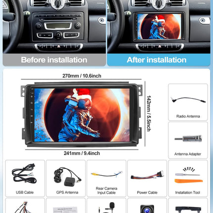 8-tuumaline CAMECHO Android 13 autoraadio, topelt-DIN, navigatsiooniga, Mercedes-Benz Smart Fortwo 2005-2010, 2G+64G, 9-tolline ekraan, Carplay, juhtmevaba Android Auto, DSP RDS, Bluetooth, Mirror Link, tahavaatekaamera