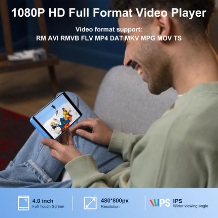 80 GB MP3-mängija Bluetoothi ​​ja WiFi-ga, SWOFY 4,0-tolline puutetundliku ekraaniga MP3-MP4-mängija, kaasaskantav stereo, digitaalne muusikapleier FM-raadioga, diktofon, e-raamat, brauser (must) (sinine)