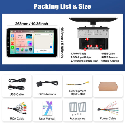 2G+64G SIXWIN Android 13 autoraadio 1 DIN Carplay/Android Auto tugi, 10-tolline 360° pööratav eemaldatav IPS puuteekraan GPS WiFi Bluetooth 5.0 FM RDS Mirror Link+32EQ