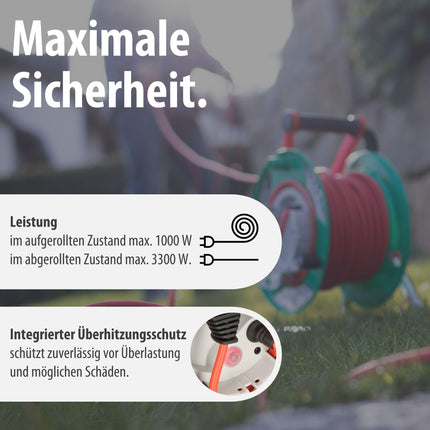 Brennenstuhl Garant G IP44 garden cable reel (cable reel for lawn mowers with 23+2m cable in red, special plastic, temporary and limited outdoor use, Made in Germany)
