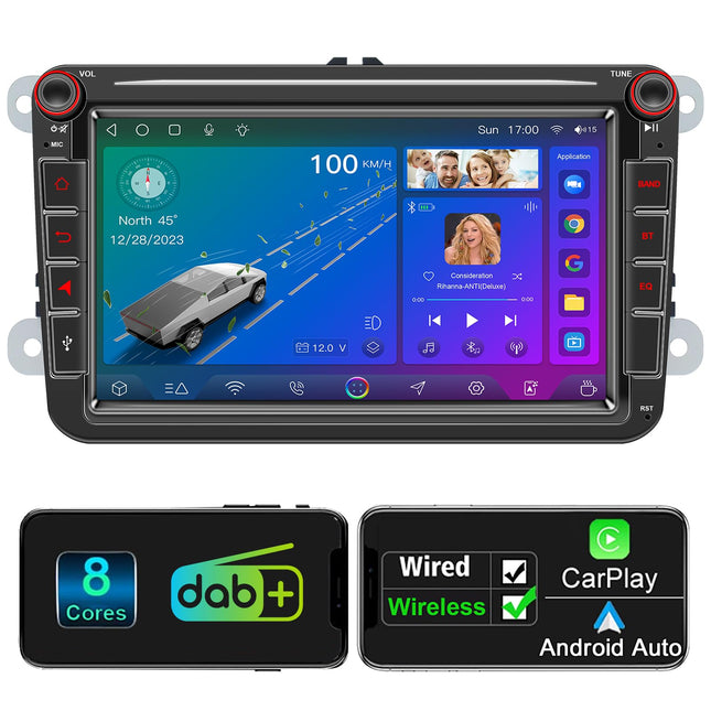 Android Car Radio with Navigation Screen for VW Golf 5 6 Seat Passat Sharan Tiguan, Wireless Android Auto 8 Core 4G+64G Golf Radio Carplay, 8 inch VW Polo T5 Caddy Radio Bluetooth RDS FM GPS DAB+ WiFi