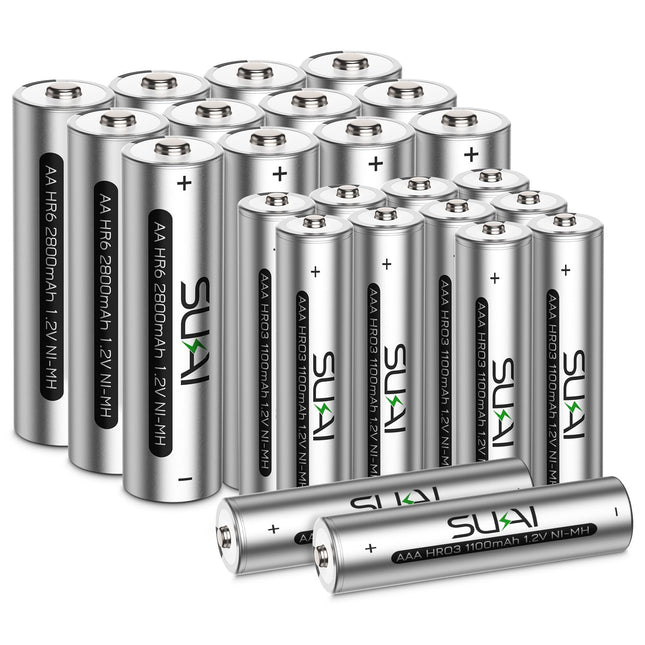 SUKAI 24 Pack AA AAA Rechargeable Batteries 2800/1100mAh Rechargeable Batteries 1.2v NI-MH Batteries 1200 Charging Cycles, Low Self-Discharge - Ideal for Household Appliances