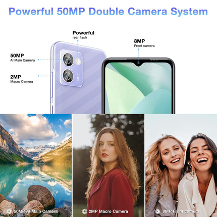 DOOGEE N50 Pro lukustamata nutitelefon [2024. aasta väljalase], 20 GB RAM 256 GB ROM (1 TB TF-kaart), Android 13 nutitelefon, 6,52" HD+ lukustamata nutitelefon, kaheksatuumaline, 50MP+8MP, 4G kahe SIM-kaardi/näotuvastuse/sõrmejäljelugejaga, 4200mAh aku