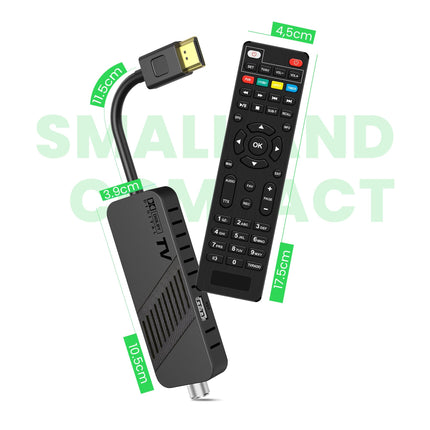 LEYF DVB-S2 satellite receiver, Full HD 1080P HDMI TV stick, satellite receiver, hidden behind TV, digital display, H265 HEVC Main 10 Bit, 2-in-1 universal remote control, USB