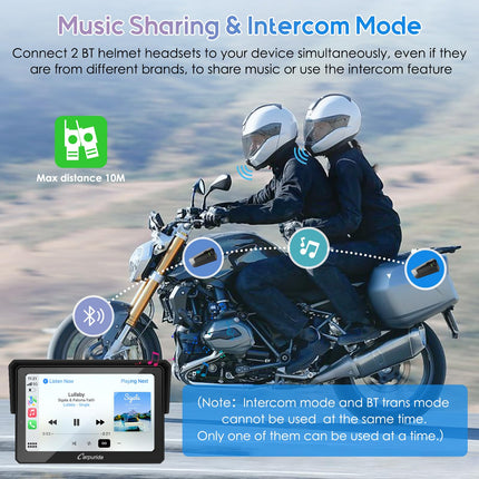 Carpuride W502PRO B BMW mootorrattale CarPlay ja Android Auto ning kahekordne Bluetooth, 5-tolline veekindel puuteekraan mootorrattale, muusika jagamine, intercom, valgussensor, kompass, baromeeter