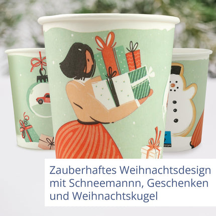 Wellsamed WELLSACUP 1000 paper cups 180 ml, Christmas motif, suitable for hot and cold drinks, coffee to go, mulled wine, punch