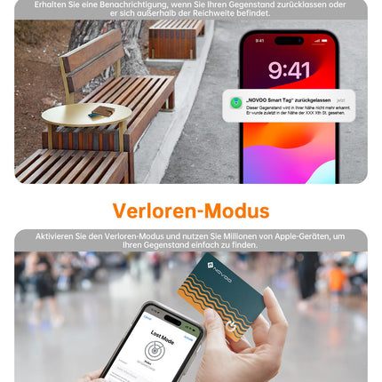 NOVOO Air Tag Card nutikas rahakoti jälgimiskaart, 2 tk, õhuke Bluetooth-silti, 1,6 mm, aku tööiga 6 aastat, ühildub Apple Find My rakendusega (ainult iOS), esemete leidja rahakoti, pagasisildi ja passi jaoks.