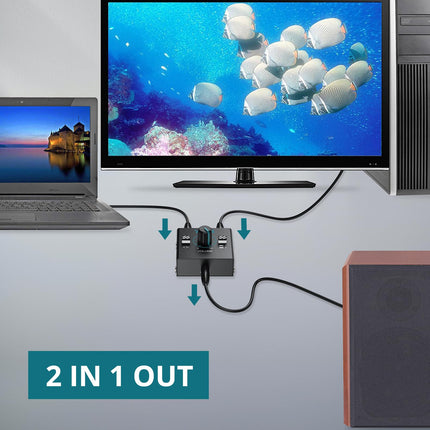 YGiTK 3,5 mm audiolüliti 2(1)-sisend-1(2)-väljundiga audiolüliti 3,5 mm audiokaabliga, helitugevuse reguleerimise ja ühe nupuvajutusega vaigistusnupuga, kõlarite ja kõrvaklappide helilüliti helijaotur