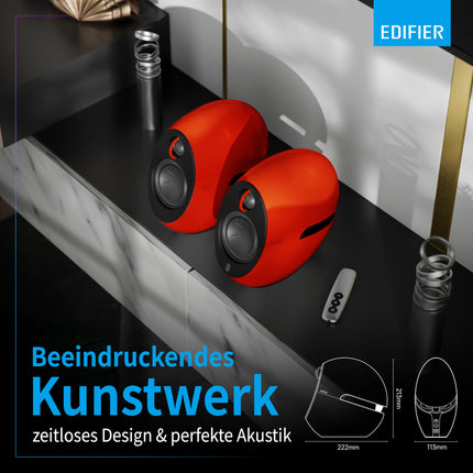 Edifier E25HD Bluetooth kõlarikomplekt – 74 vatti – suurepärane helikvaliteet bassrefleksmembraaniga – LDAC tehnoloogia – Bluetooth 5.3 – elegantne disain – optilised + Aux ühendused – punane