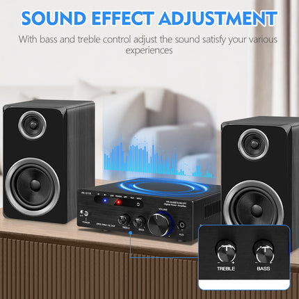 HiFi võimendi Bluetooth 5.0-ga, AK-3116 mini stereohelivõimendi 2.0 kanaliga 100W x 2 vastuvõtjat D-klassi digitaalne võimsusvõimendi TPA3116 kiibiga, USB, AUX, BT sisendiga