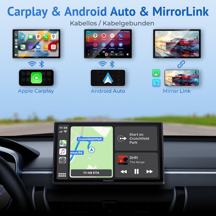 Wonsidary 9-tolline CarPlay ekraan, mis ühildub Apple CarPlay ja Android Autoga, IPS CarPlay ekraan valgustundliku funktsiooniga, Bluetooth, Mirror Link, FM, Siri/Google Assistant ja kaks USB-porti