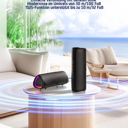 UOHHBOE Bluetooth Speaker 30W Portable Music Box Bluetooth 5.3 with TWS Stereo RGB Lights 24 Hours Playtime 30 Meters Range Hands-Free Function IPX5 Waterproof
