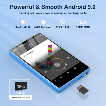 80 GB MP3-mängija Bluetoothi ​​ja WiFi-ga, SWOFY 4,0-tolline puutetundliku ekraaniga MP3-MP4-mängija, kaasaskantav stereo, digitaalne muusikapleier FM-raadioga, diktofon, e-raamat, brauser (must) (sinine)