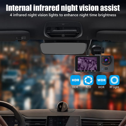 ROTRES autokaamera 4K resolutsiooniga, 1080P ees, taga ja sees, 32 GB SD-kaart, parkimismonitor, infrapuna öine nägemine, G-andur, tsükkelsalvestus (puuteekraan OLED, 4 tolli)