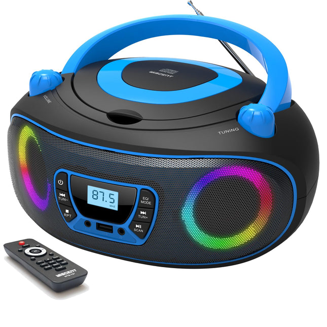 Kaasaskantav stereo CD-mängija boombox FM-raadio, Bluetoothi, CD-R/CD-RW/MP3/WMA taasesituse, USB-pordi, AUX-sisendiga ja kõrvaklapipesaga
