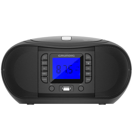 GRUNDIG GRB 3500 kaasaskantav raadio boombox Bluetoothiga, integreeritud CD-mängijaga, USB 2.0 pordiga, 3,5 mm kõrvaklapipesaga, FM-vastuvõtja PLL-sagedushäälestusega, 30 jaama eelhäälestusega, must