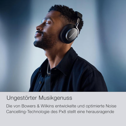 Bowers &amp; Wilkins PX8 lipulaevkõrvaklapid, millel on Bluetooth 5.0 ja kiirlaadimine, 30 tundi kõrglahutusega taasesitust ja sisseehitatud mikrofon, mustad