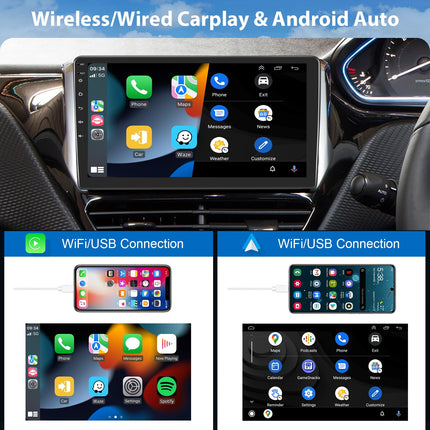 Podofo autoraadio Peugeot 208/2008 2012-2018 juhtmevaba Carplay ja Android Autoga, 10,1-tolline IPS-puuteekraan, 8-tuumaline 2+64G, Android-autoraadio Bluetoothi/WiFi/Peegliühenduse/GPS-i ja tahavaatekaameraga