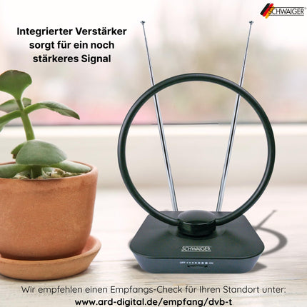SCHWAIGER DVBT2 antenn, TV siseantenn võimendiga, 36dB siseantenn, aktiivse vastuvõtuga TV DVB-T DVB-T2 DAB+ teleskoopantenn, LTE blokeeriv filter, 1,5 m ühenduskaabel, HDTV HD digitaalne