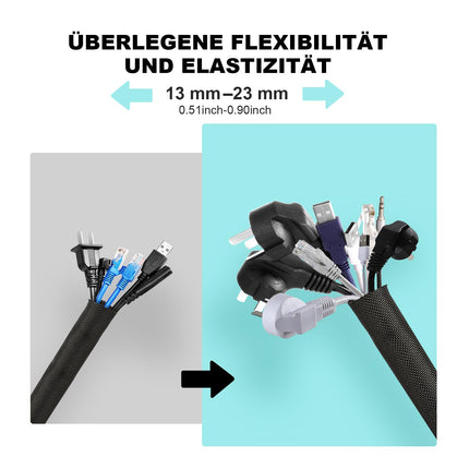 AGPTEK 6m kaablihülss, 20mm isesulguv kaablikanal, painduv tekstiilkaablikest, kaablihaldus laua, teleri, arvuti, personaalarvuti jaoks, kaablikaitse koertele, kassidele, must