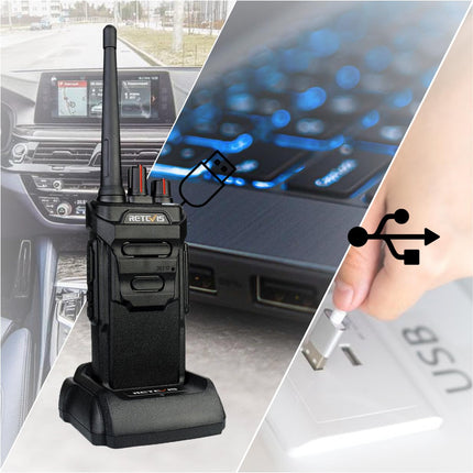 Retevis RT648 IP67 veekindel raadiosaatja, PMR446 pikamaa kahesuunaline raadio, VOX, USB laadimisjaam, professionaalne raadiosaatja suusatamiseks, paadisõiduks (must, 1 pakk)