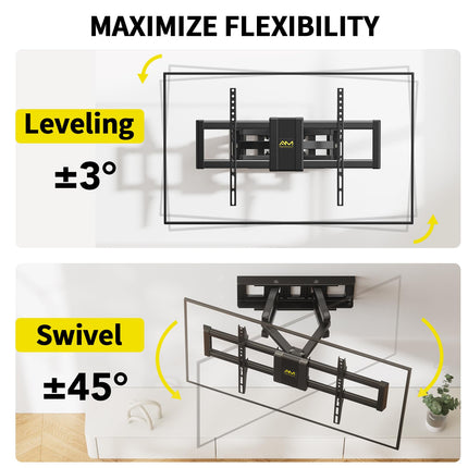 Alphamount teleri seinakinnitus, pöörlev 37–75-tollistele teleritele, kallutatav ja pikendatav seinakinnitus, teleri kronsteini maksimaalne kaal 45 kg, VESA 200x100 kuni 600x400 mm