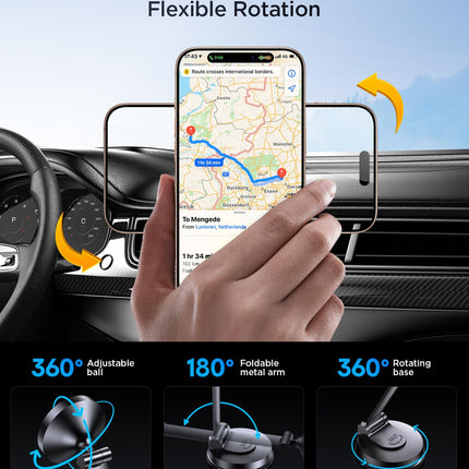 Tophot autotelefonihoidja magnetiga – magnetiline telefonihoidja armatuurlauale, vastupidav metallkonstruktsioon, 360° pööratav, tugeva liimiga, ühildub iPhone'i ja Samsung Pixeliga