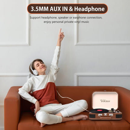Plaadimängija kõlarite ja Bluetooth 5.4-ga | 33/45/78 p/min vinüülplaadimängija | USB digiteerija, RCA/AUX, kandekott (retrodisain) (pruun)
