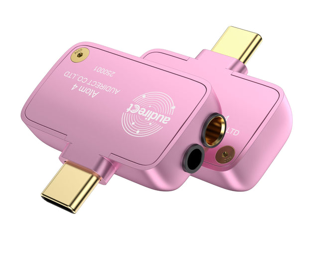 Audirect ATOM4 kaasaskantav audiodekoodri kõrvaklapivõimendi, 3,5 mm üheotsaline ja 4,4 mm tasakaalustatud väljund, kõrgekvaliteediline heli, kerge ja kaasaskantav (USB-C liides) (roosa)