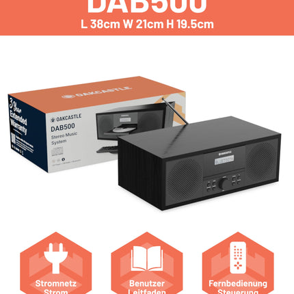 DAB-raadio CD-mängija ja Bluetoothiga | 60 W stereosüsteem | Kompaktne süsteem USB-ga | HiFi CD-mängija | FM-raadio muusikasüsteem | Digitaalraadio CD-mängija ja kaugjuhtimispuldiga | Köögiraadio | OAKCASTLE DAB500